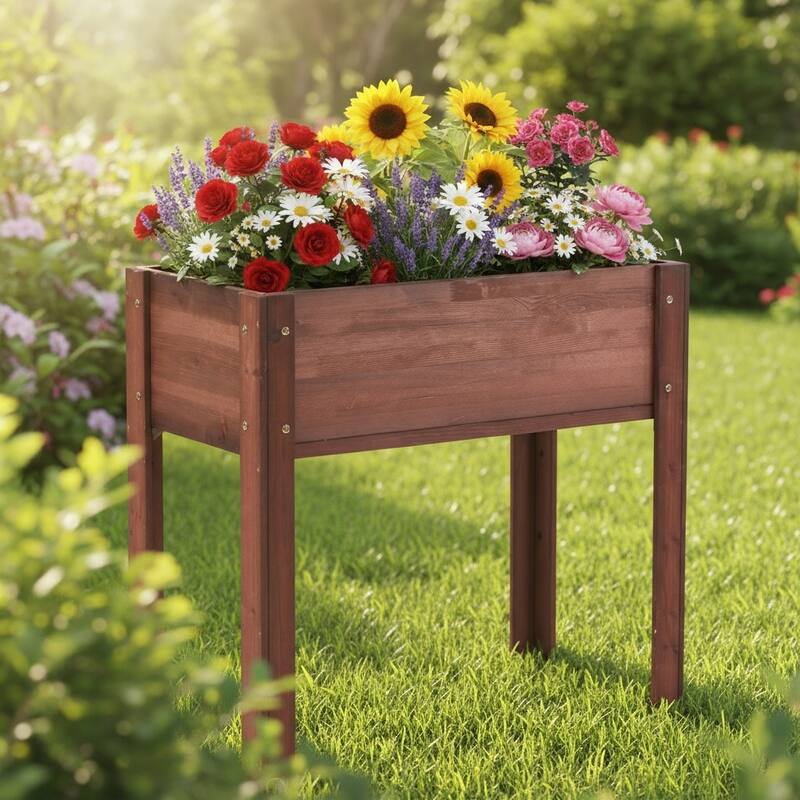 Anmytek Elevated Raised Garden Bed Standing Height Patio Backyard Planter Wooden