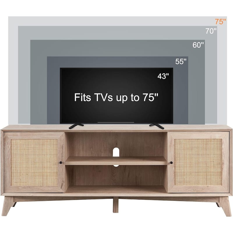 Mid-Century Modern Rattan TV Stand for 75'' TV, Entertainment Center