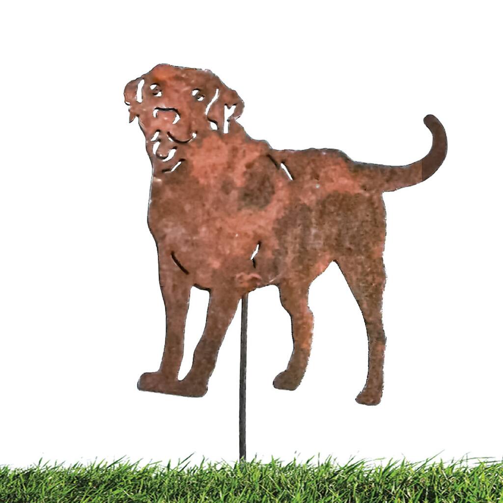 California Home and Garden Metal Rustic Rust Labrador Planter Pick, 20 Inch Tall, Brownish Red