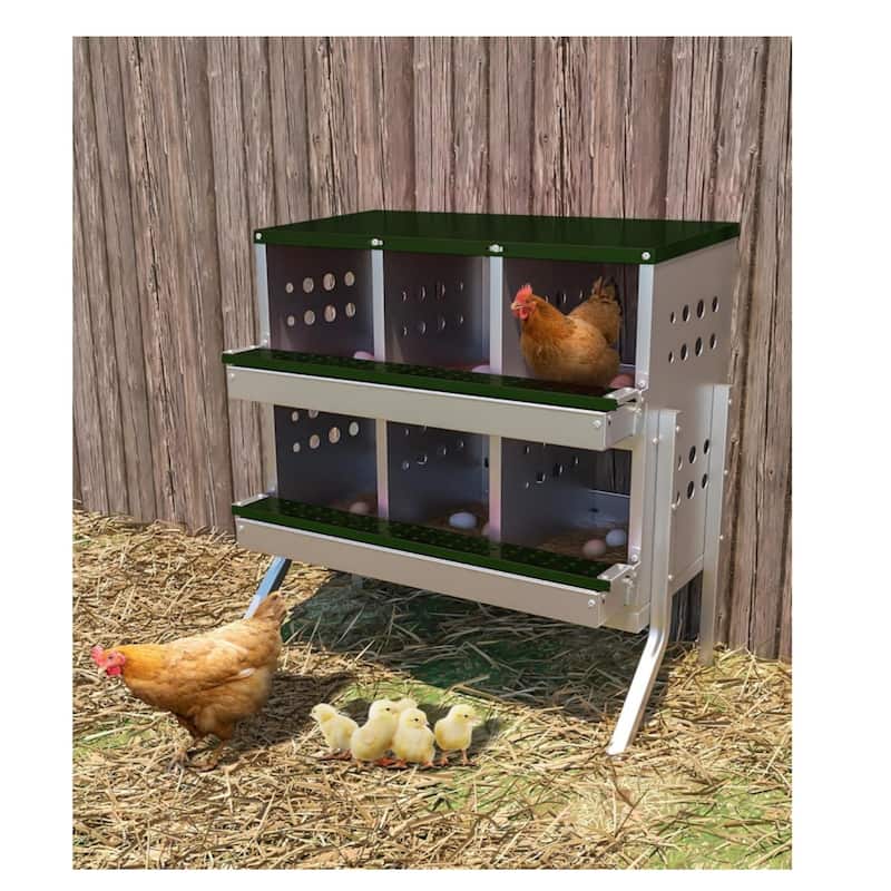 6-Compartment Chicken Nest Box Hens Laying Nest with Metal Legs and 8 Fake Training Eggs Red - Green
