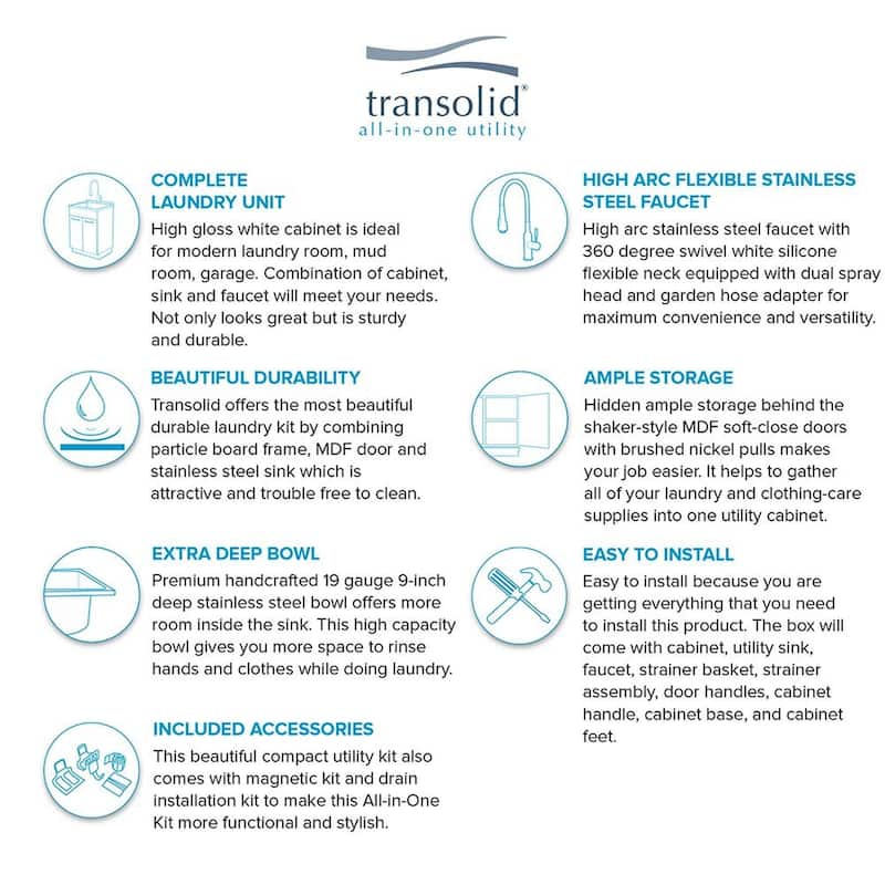Transolid 24-in x 20-in x 34.6 Laundry Sink Cabinet with Faucet and Accessories, White - 27" x 23" x 27" - 27" x 23" x 27"