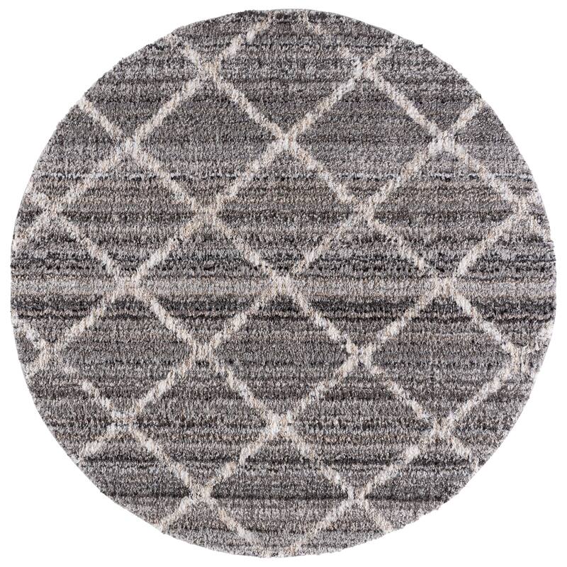 SAFAVIEH Everett Shag Ljubomira 1-inch Thick Rug - 6'7" Round - Grey/Ivory