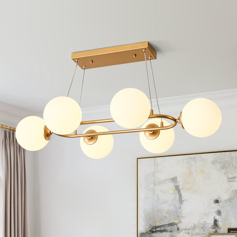 6-Light Milky White Glass Globe Oval Island Pendant Chandelier