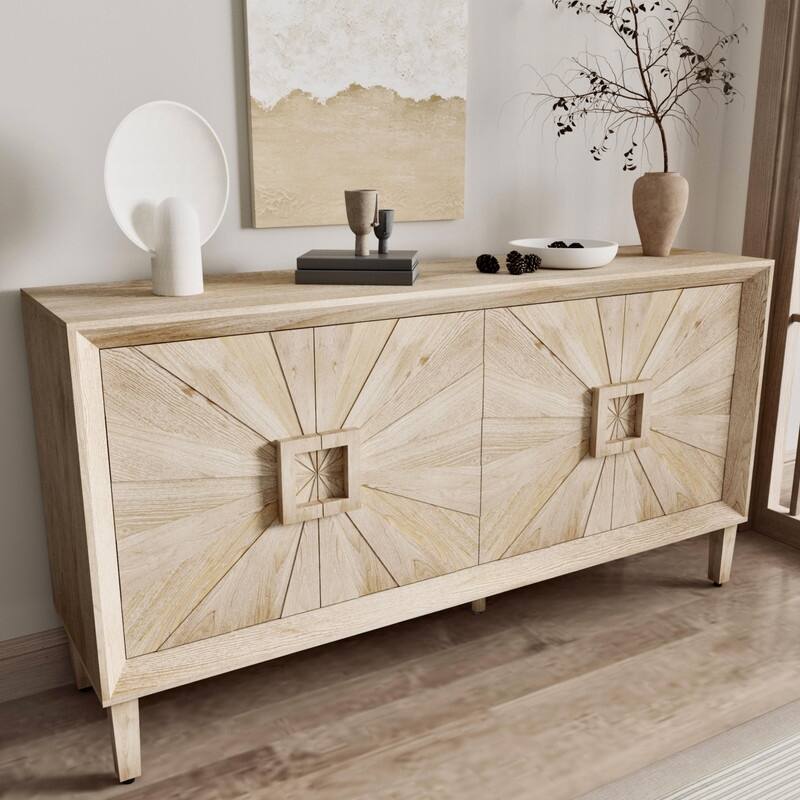 Rustic Farmhouse 59.8" Credenza, Durable Antique Wood Storage Unit for Living Room or Kitchen Use