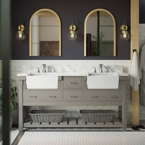 KitchenBathCollection Charlotte 72" Double Farmhouse Vanity with Carrara Marble Top