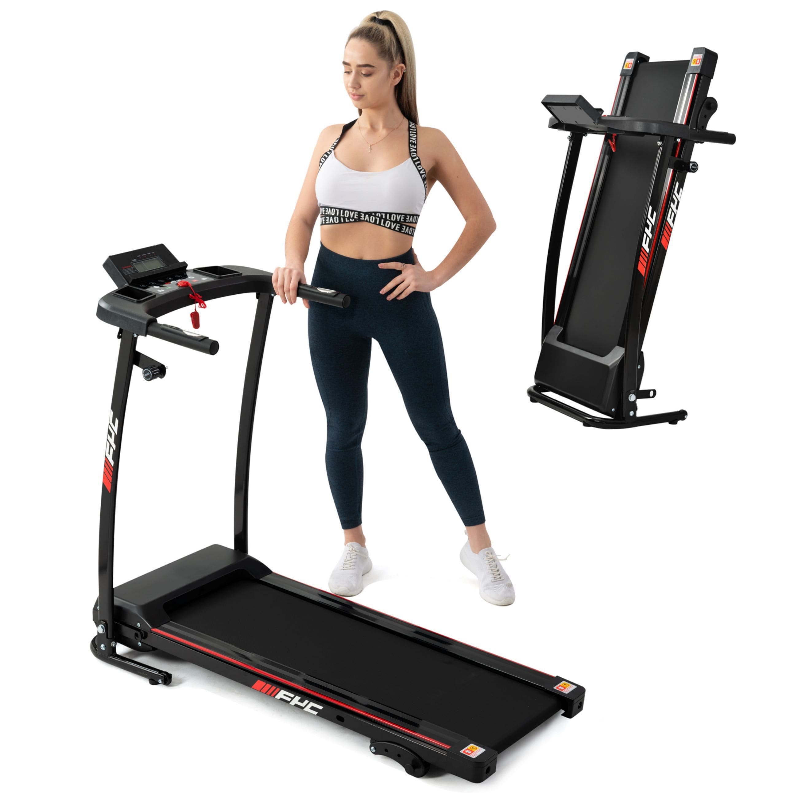 Tidoin 1.5 HP Black Steel Foldable Electric Treadmill with Safety Key, LCD  Display, Pad/Phone Holder and Remote Control FYC-YDW9-380 - The Home Depot