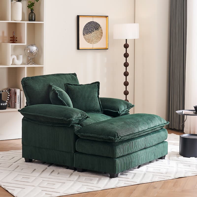 46.8Inch Corduroy single sofa With 2 toss pillows and a ottoman ,Comfy Sofa- Deep Seat Couch for Living Room