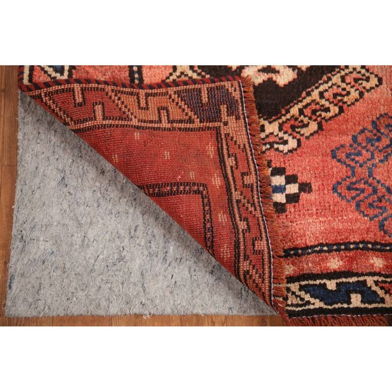 Hand Knotted Oriental 100% Wool Carpet Traditional Geometric Red Qashqai Runner Rug - 8' 9'' X 4' 0''