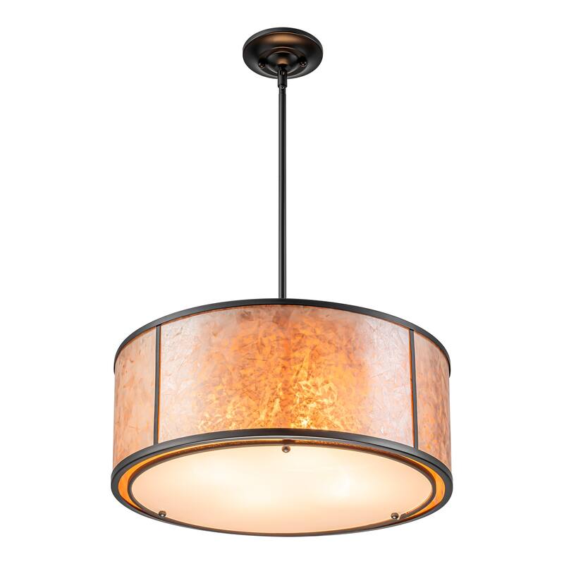 20" W and 8" W Rustic Matte Black Finish Tawny Mica Drum Pendant Light for Living Room & Bedroom