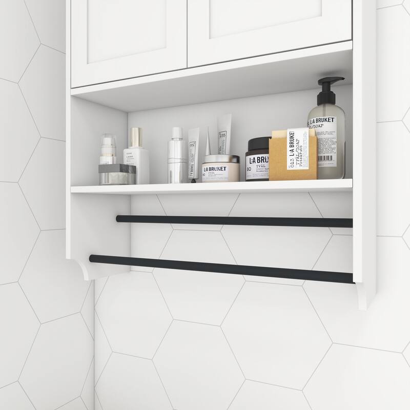 Bathroom Wall Cabinet with Doors,Adjustable Shelf,Towel Bar and Paper Holder,Over The Toilet Storage Cabinet,Medicine Cabinet