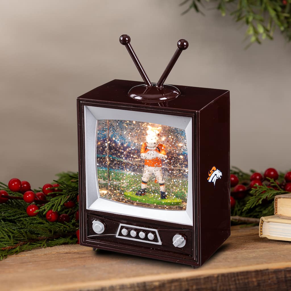 Denver Broncos 8 in. Vintage TV Light Up Water Lantern Snow Globe with Mascot