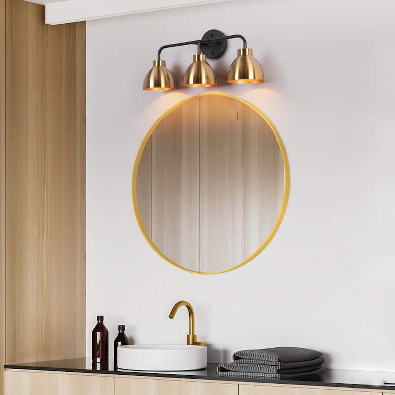Modern 3-Light Black Gold Bathroom Vanity Lights Metal Wall Sconces - 22" L x 7" W x 9" H