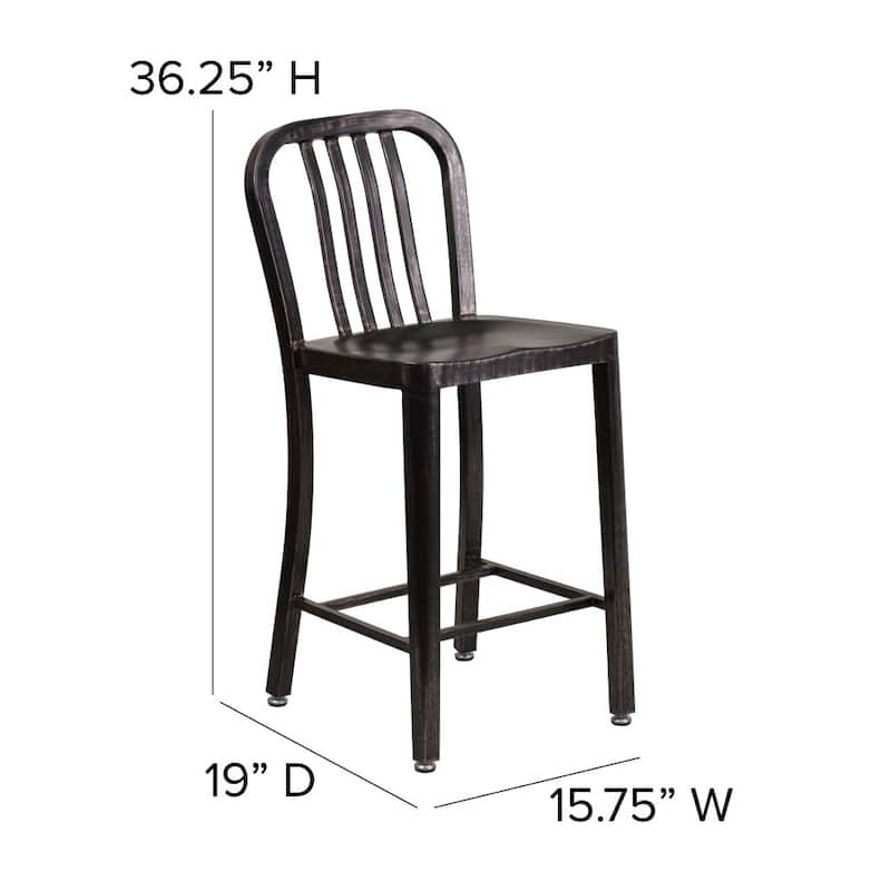 24'' High Metal Indoor-Outdoor Counter Height Stool with Vertical Slat Back