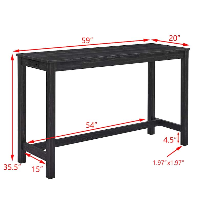 59" Counter Height Bar Table Set with Power Outlet, Industrial Breakfast Table with 3 Stools, 4 Piece Bar Table and Chairs Set
