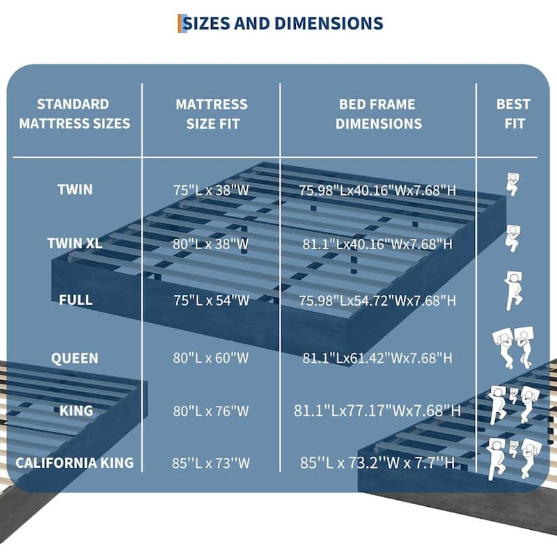 Space-Saving Sturdy Floor-Standing Platform Bed Frame, No Box Spring Needed, Black Grey