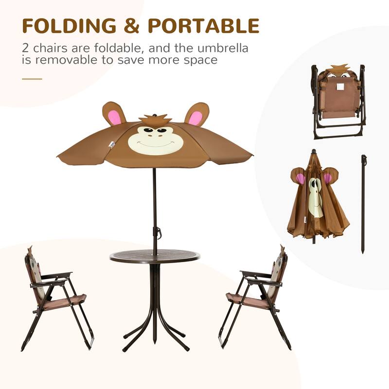 Outsunny Kids Picnic Table and Chair Set for Patio Backyard with Removable & Height Adjustable Sun Umbrella