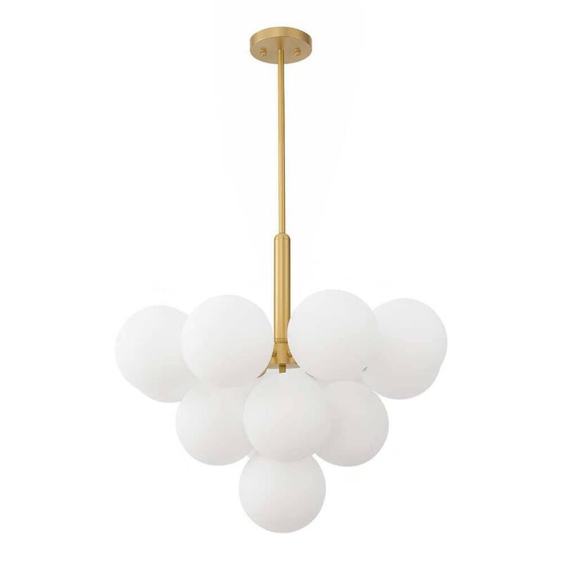 Mid-Century Brass Tiered Frosted Glass Globe Bubble Chandelier