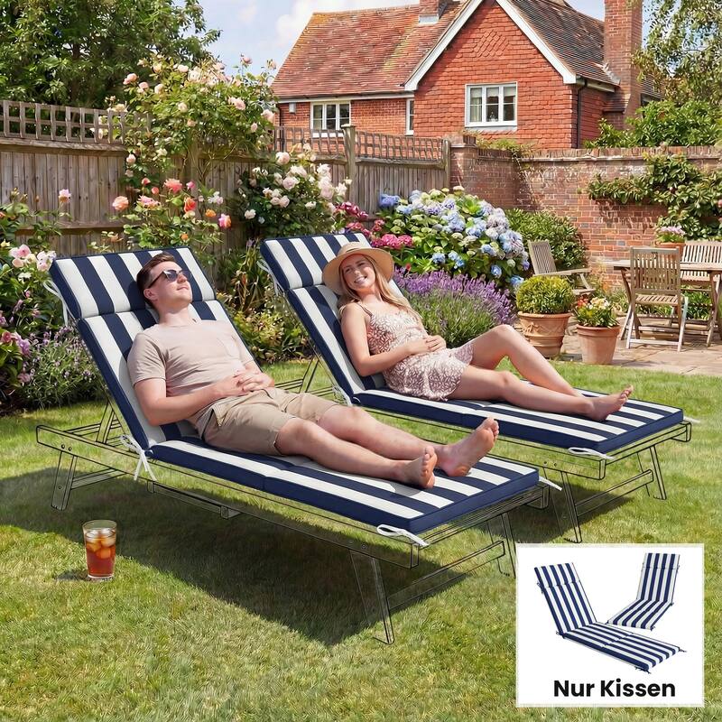 Outsunny Outdoor Chaise Lounge Cushions Set of 2, Chaise Lounge Cushions with 6 Ties, High-Density Foam