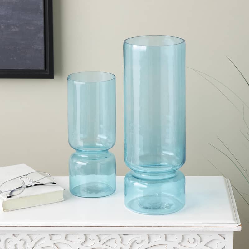 Glass Modern Round Decorative Vase - Set of 2 Blue or Green - Roche River Decor