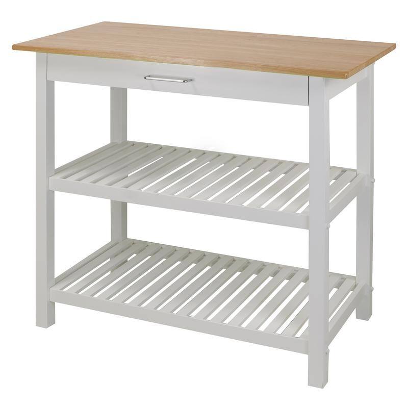 2-shelf Natural Solid Wood Top Kitchen Island - N/A - White Base & Natural Maple Top