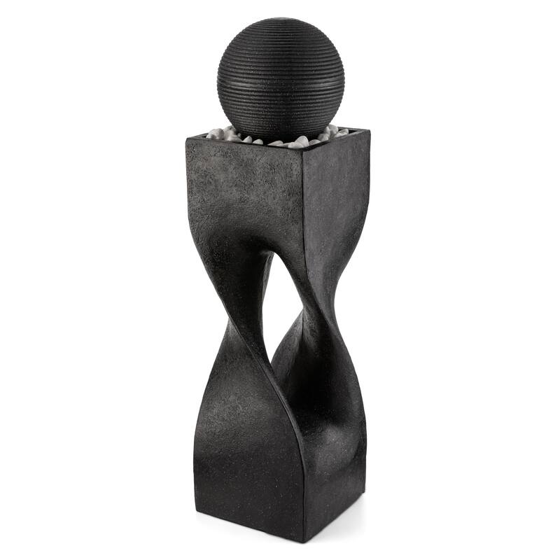 Glitzhome Modern Geometric Oversized Pedestal Sphere Polyresin Outdoor Floor Fountain with Pebbles