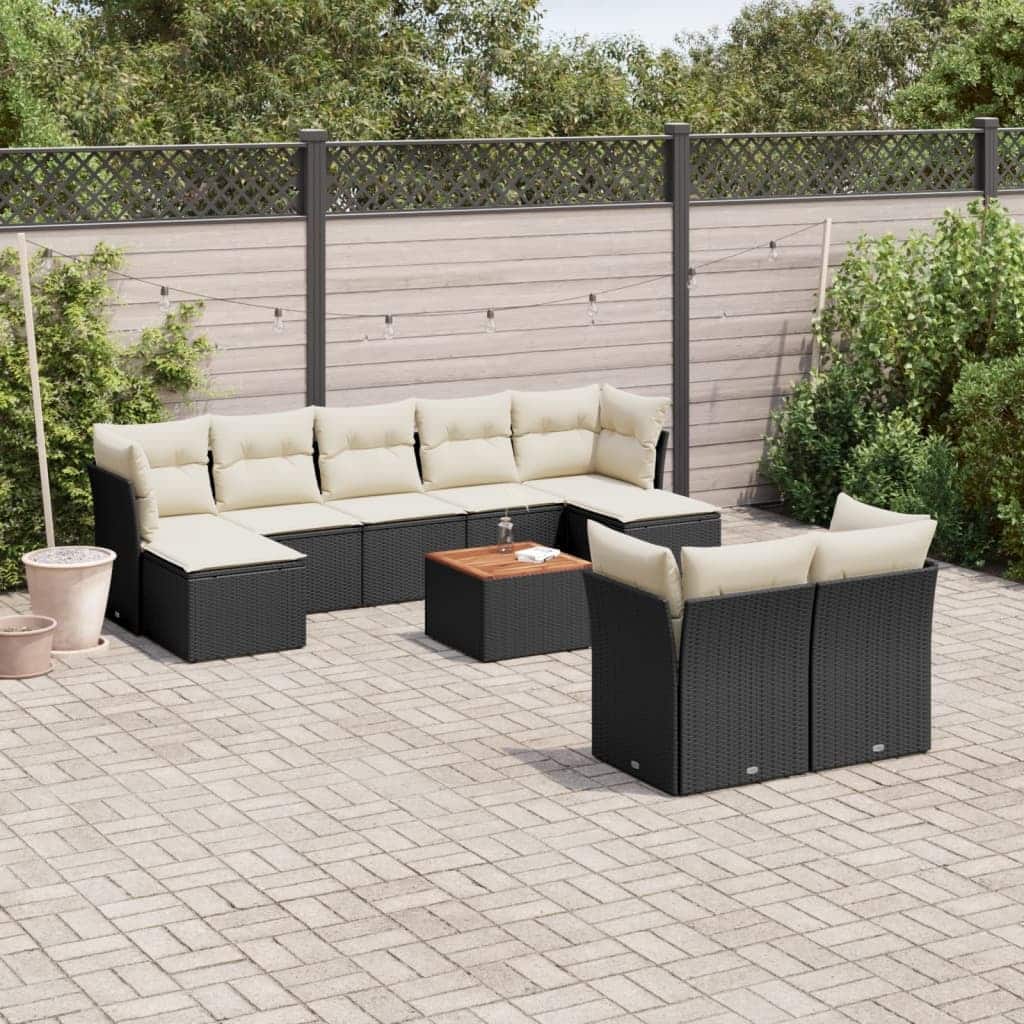 vidaXL Patio Sofa Set with Cushions Outdoor Furniture 10 Piece Poly Rattan - 24.4 x 24.4 x 27.2