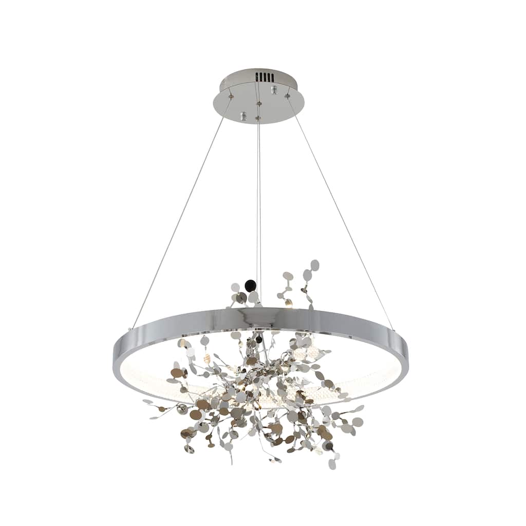 1-Light Chrome LED Chandelier With Gold Aluminum Confetti Interior