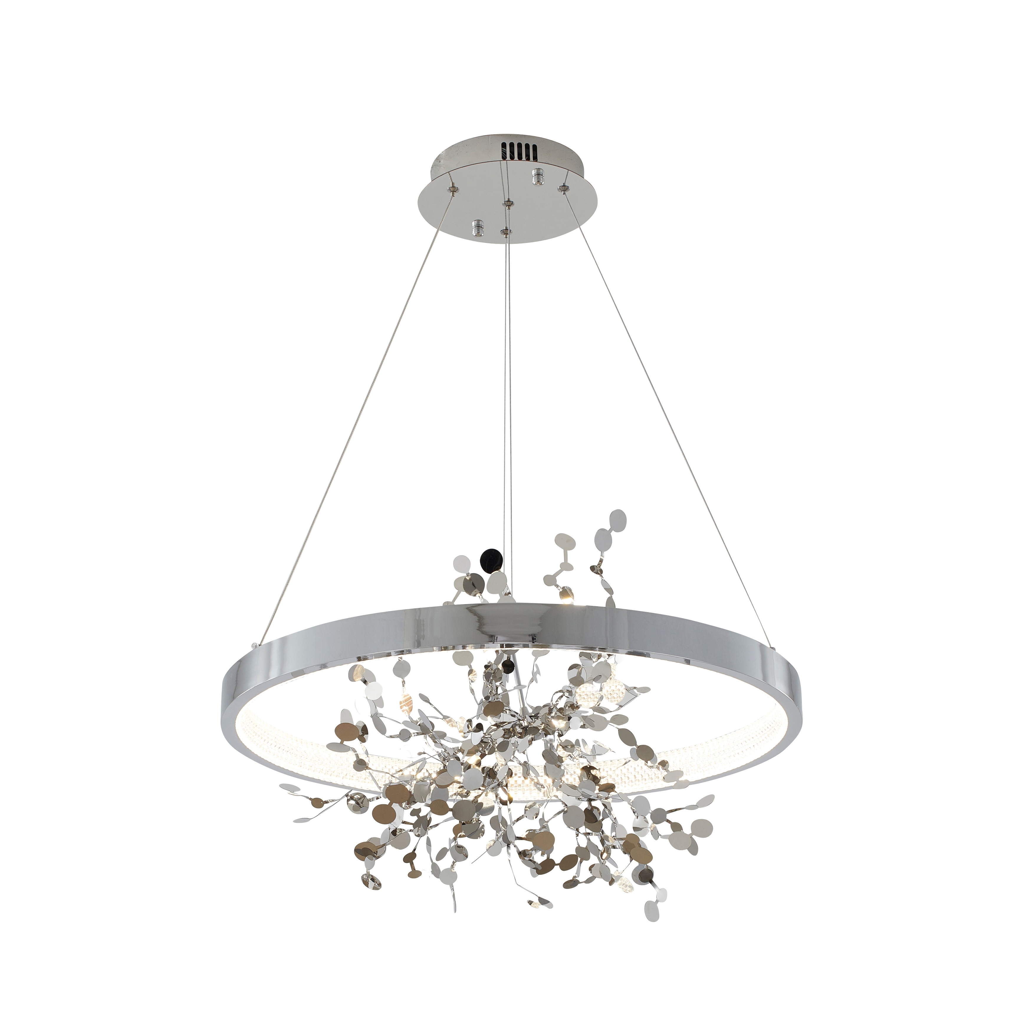 Transitional 1-Light Chrome LED Chandelier With Gold Aluminum Confetti