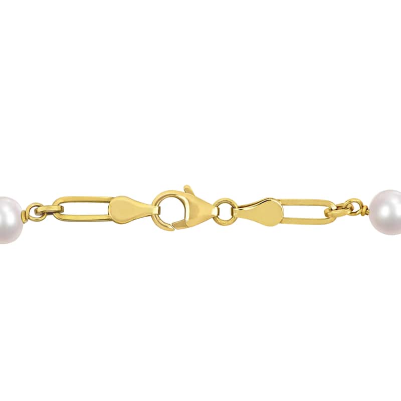 Miadora 7-7.5mm Cultured Freshwater Pearl Fancy Oval Link Bracelet Yellow Silver