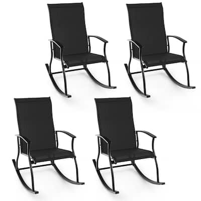 Gymax Set of 4 Outdoor Rocking Chair Patio Rocker w/ Breathable Fabric