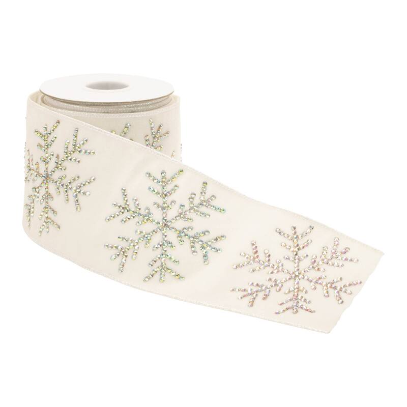 Jeweled Snowflake Wired Ribbon 4" x 5 Yds. - N/A