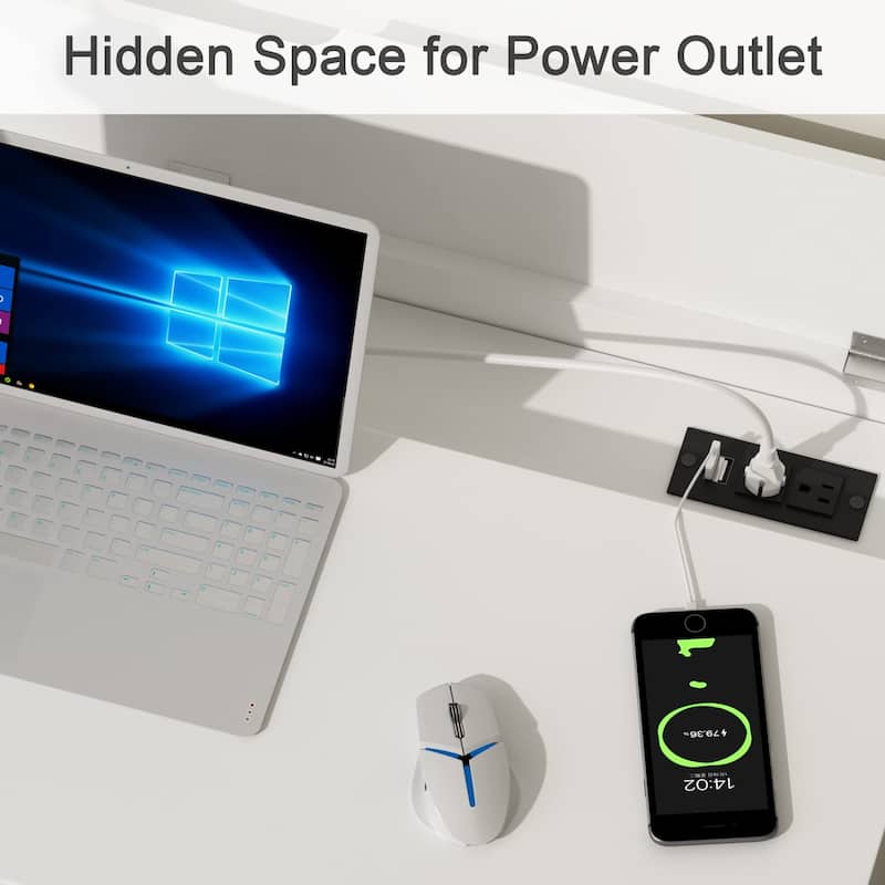 40" Charging Station Desk with 2 Outlets & 2 USB Ports - 2-Drawer Computer/Vanity Desk for Office or Bedroom