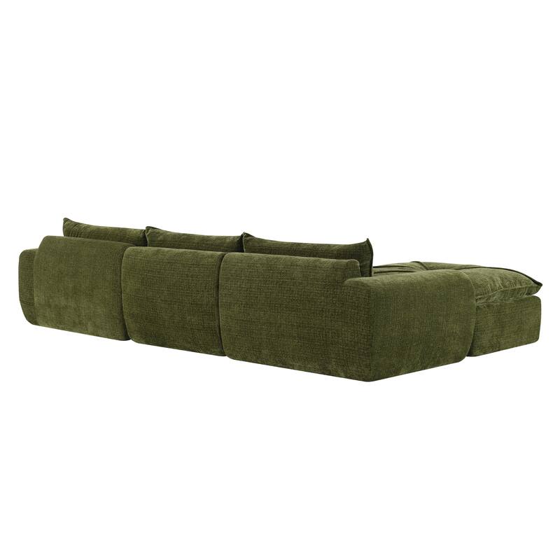 Particle Chenille Sectional Sofa Pull-line Pull-point Design Sofa with Movable Ottoman