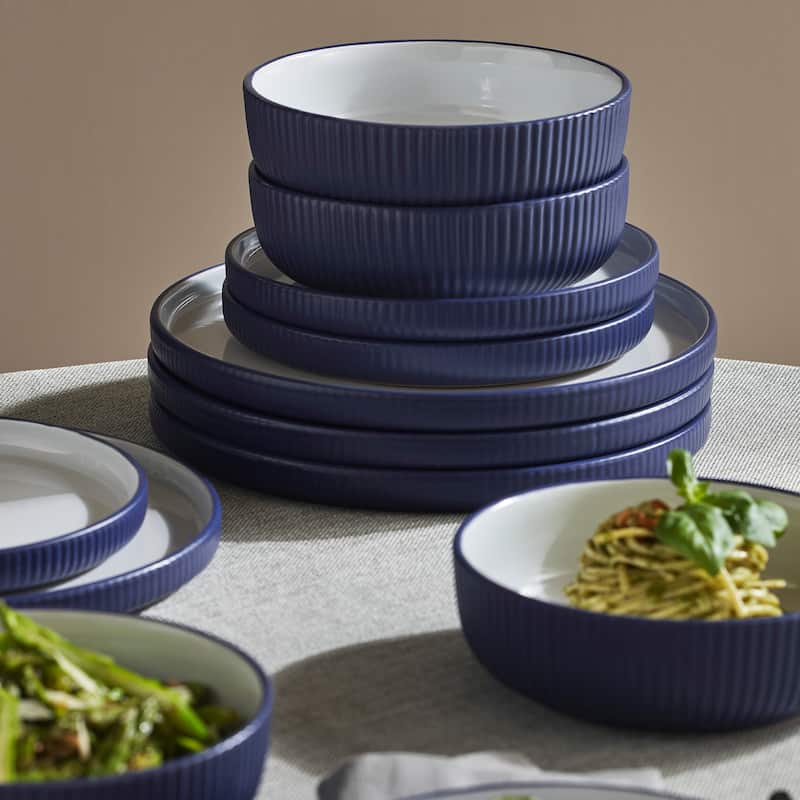 Christian Siriano Laro Stoneware Dinnerware Set - Dark Blue - 24 Piece