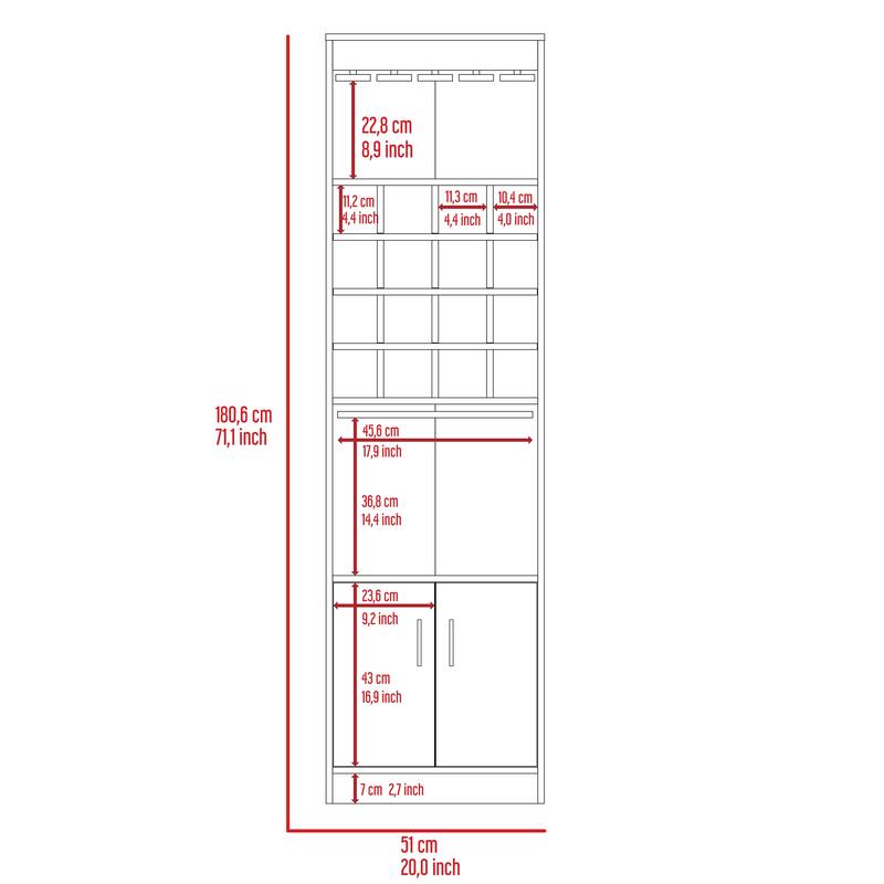 TUHOME Kava Bar Cabinet with 16 Wine Cubbies, 12 Glass Racks, 1 Shelf, Concealable Serving Tray, and Double Door - N/A