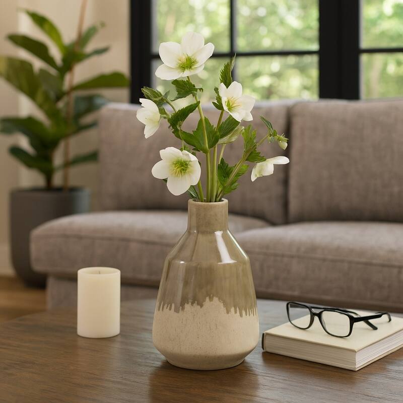 Warm Rustic Ceramic Table Vase for Home Decor, Decorative Flower Vase with Glazed Finish