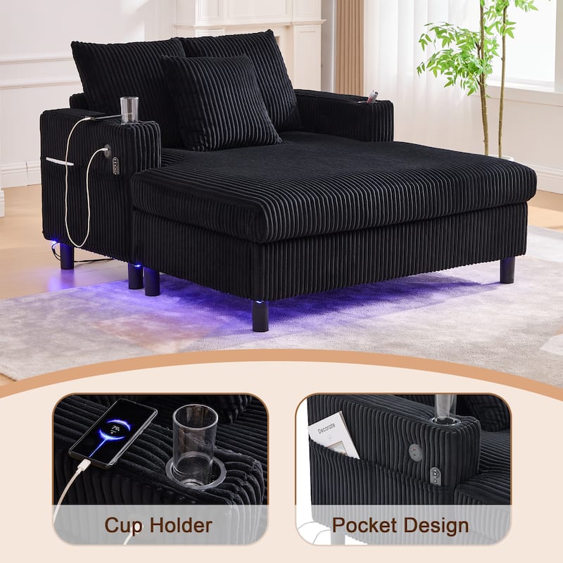 GDFStudio - Corduroy Recliner Sofa with USB Charging, RGB LED Light Strip - Suitable for Living Room and Bedroom