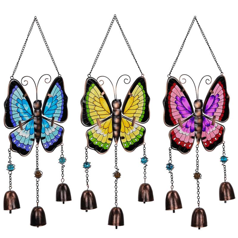 Metal Butterfly Outdoor Garden Suncatcher Windchimes - 21" - Set of 3