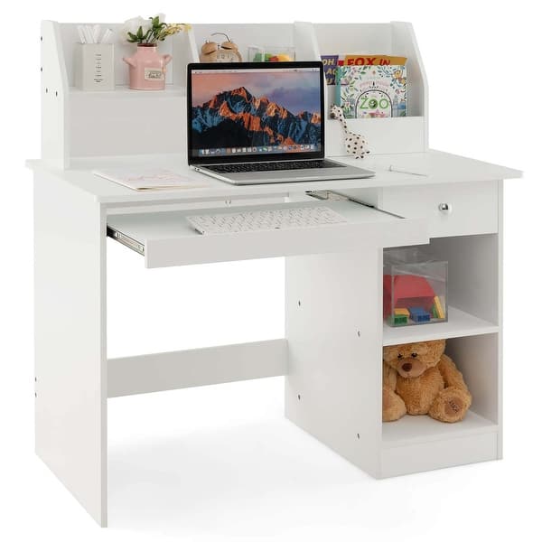 slide 2 of 11, Costway Kids Study Desk Children Writing Table with Hutch Drawer - See Details White - See Details