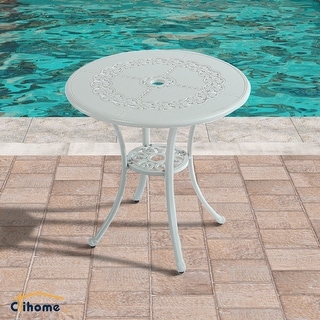 Clihome Cast Aluminum Patio Terrace Dining Table with Umbrella Hole
