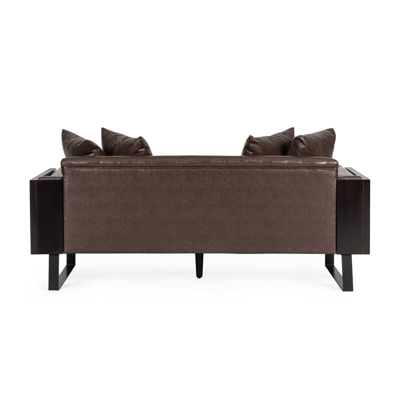 Dark Brown PU Loveseat with Contemporary Design and Accent Pillows