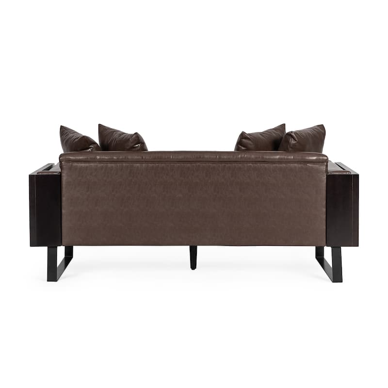 Gilmans Faux Leather Upholstered Oversized Loveseat with Accent Pillows by Christopher Knight Home