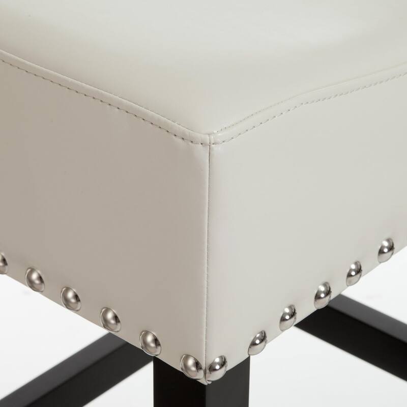 Roomfitters 30'' Backless Leather Counter Stools, Set of 2 Upholstered Bar Height Chairs with Wood Frame, Ivory