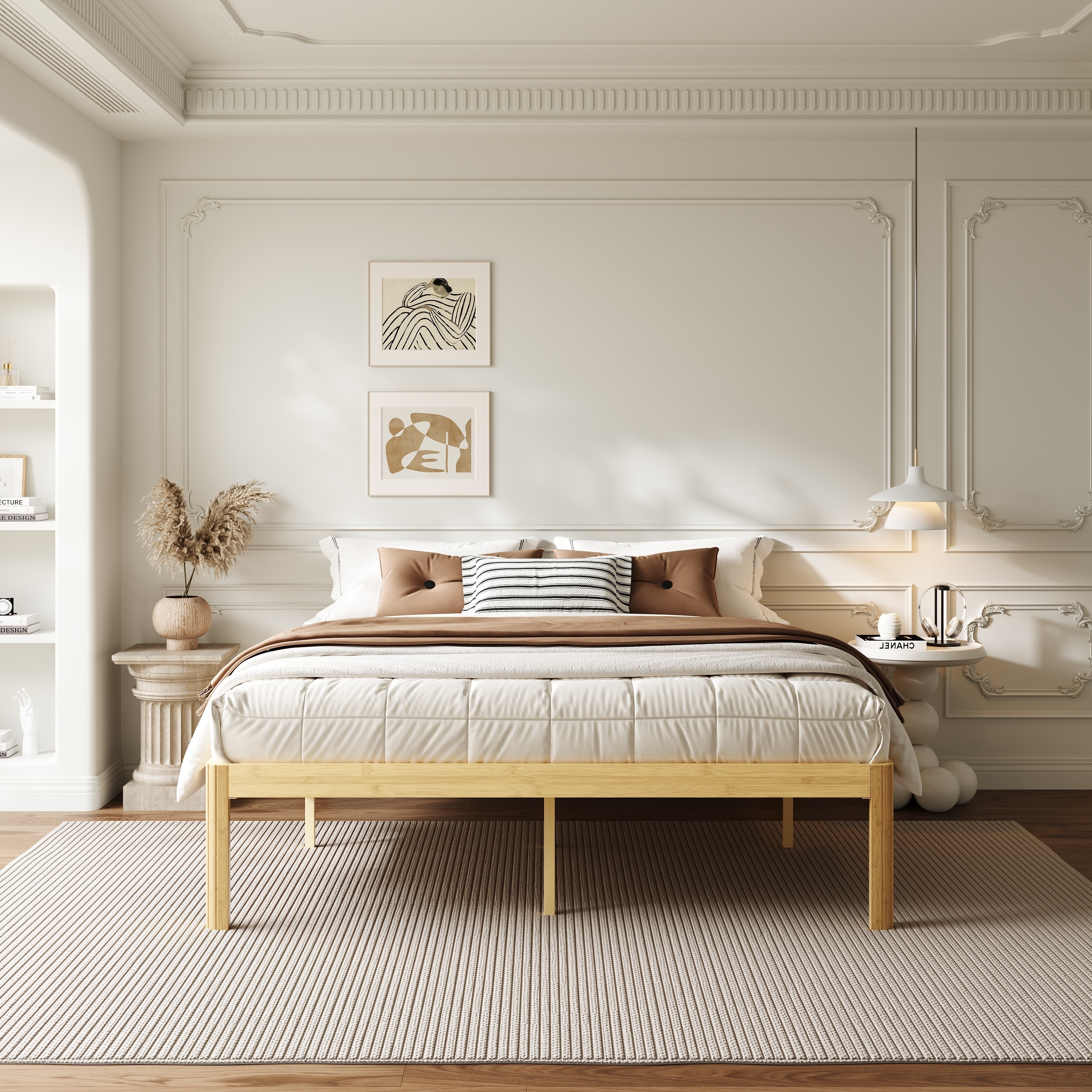 18-inch bamboo and metal platform bed frame, sturdy and durable, easy to assemble