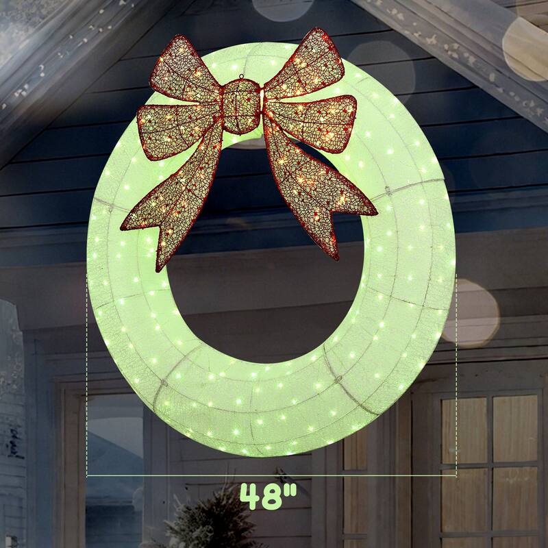 Outsunny 48in Lighted Xmas Wreath: Dual-Color LED, 44 Modes, Timer, Remote, Indoor/Outdoor - White