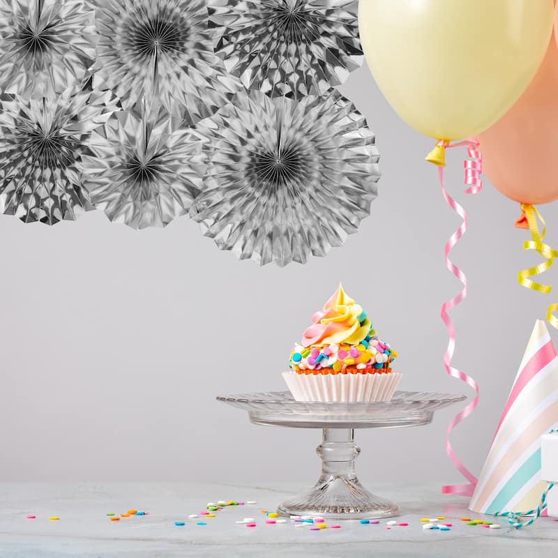 Hanging Paper Fans Party Set 6Pcs Decoration for Home Birthday Wedding Silver