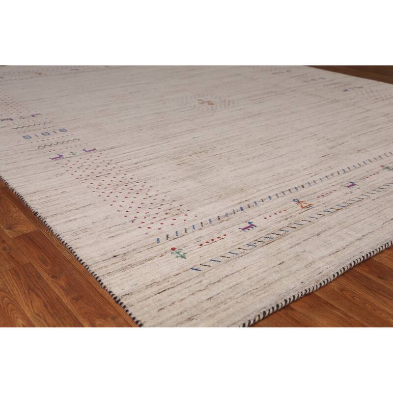 Tribal Gabbeh Indian Area Rug Hand-Knotted Oriental Beige Wool Carpet - 8'2" x 9'9" - 8'2" x 9'9" - Ivory/Beige