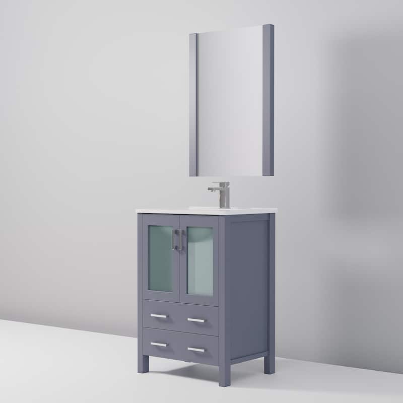 24-Inch Bathroom Vanity with Ceramic Top, Chrome Faucet, Mirror Included - Scratch & Stain Resistant