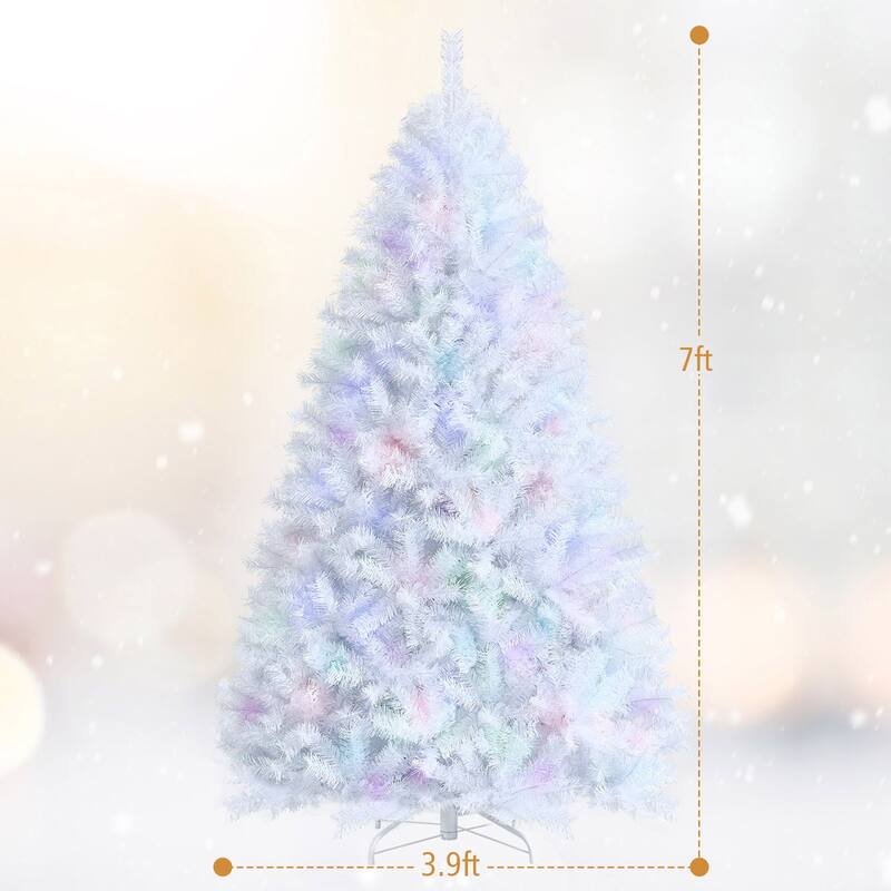 Gymax 6/7/8 FT White Artificial Christmas Tree Hinged Unlit Iridescent