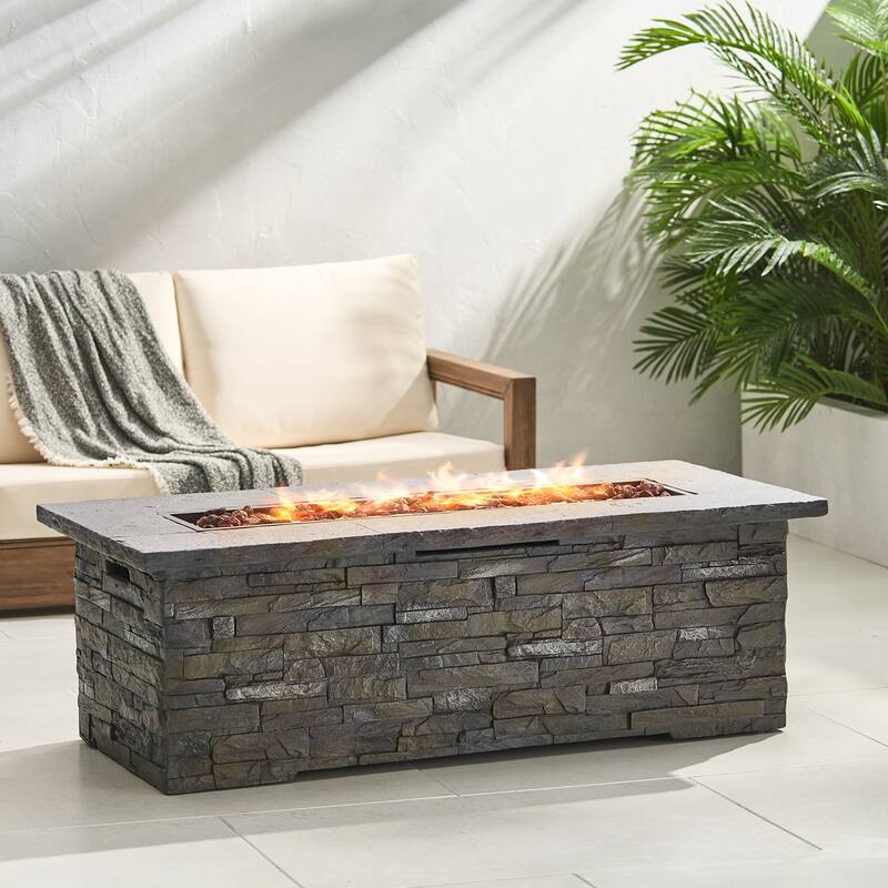 56 in. W x 26.25 in. D x 18.75 in. H Rectangular Propane Burning Outdoor Fire Pit in Stone Gray